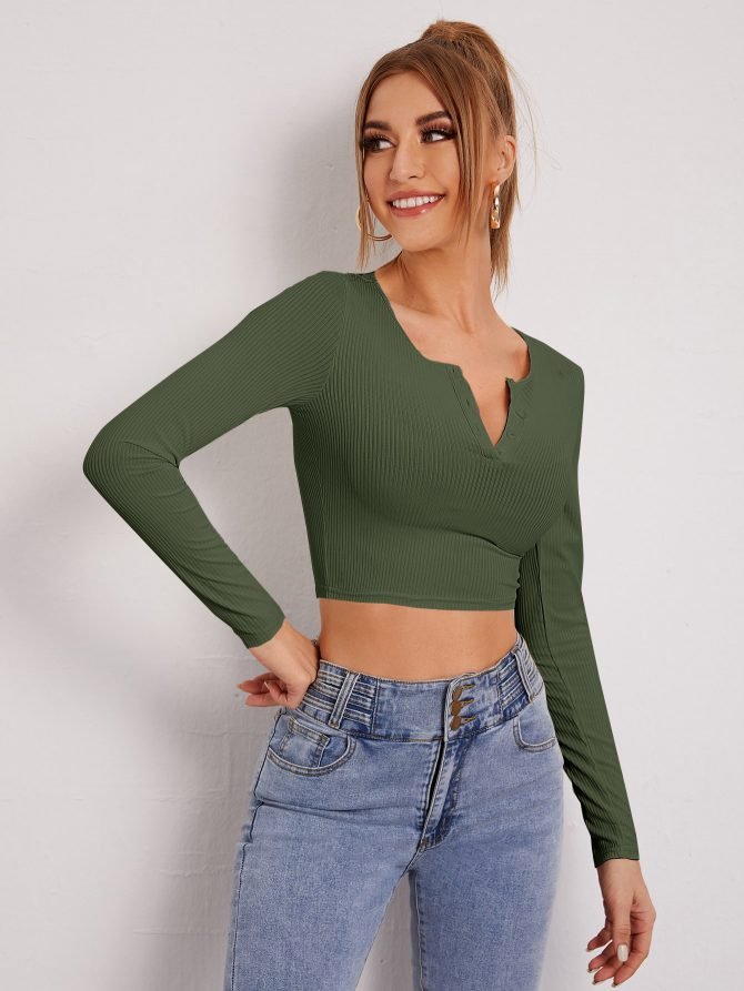 2022 Notched Neck Rib-knit Tee 5